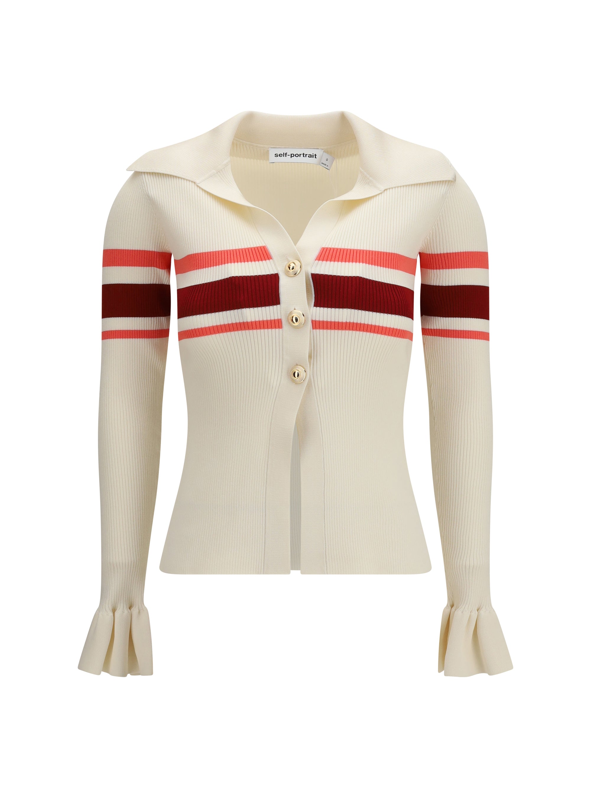 Self-Portrait Striped Viscose Knit Sweater — Cream