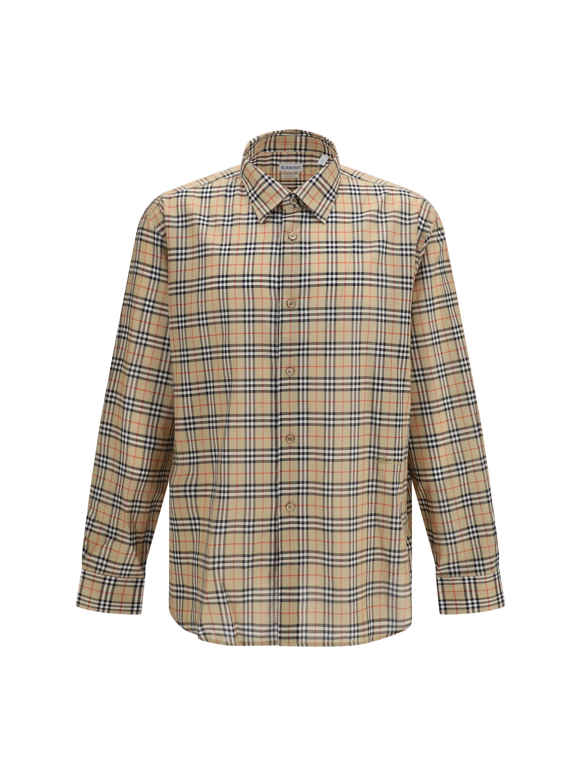 Burberry Check All-Over Cotton Shirt — Beige