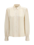 Valentino Pleated Silk Shirt — Beige