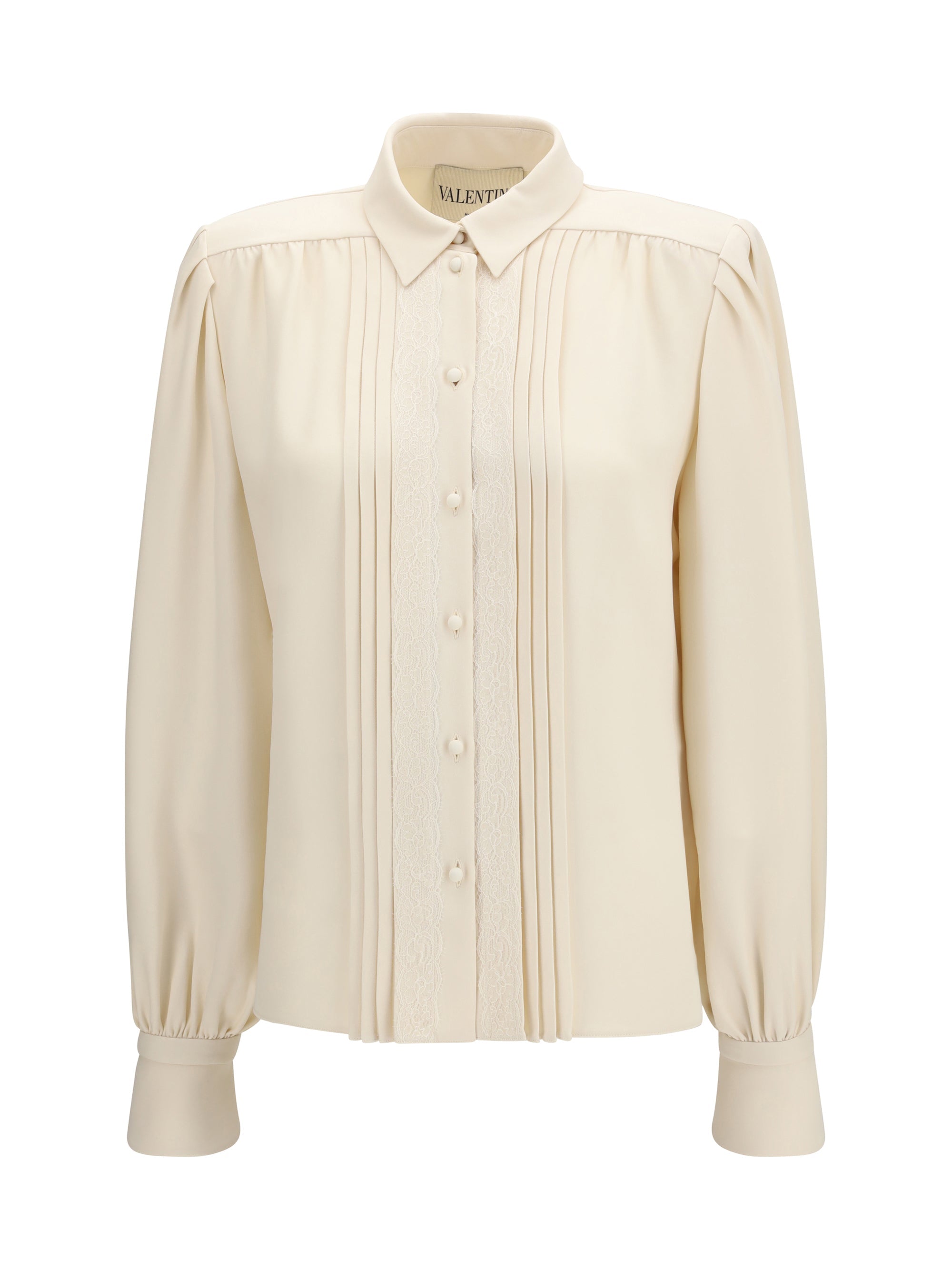Valentino Pleated Silk Shirt — Beige