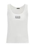Versace Logo-Patched Ribbed Stretch Tank Top — White