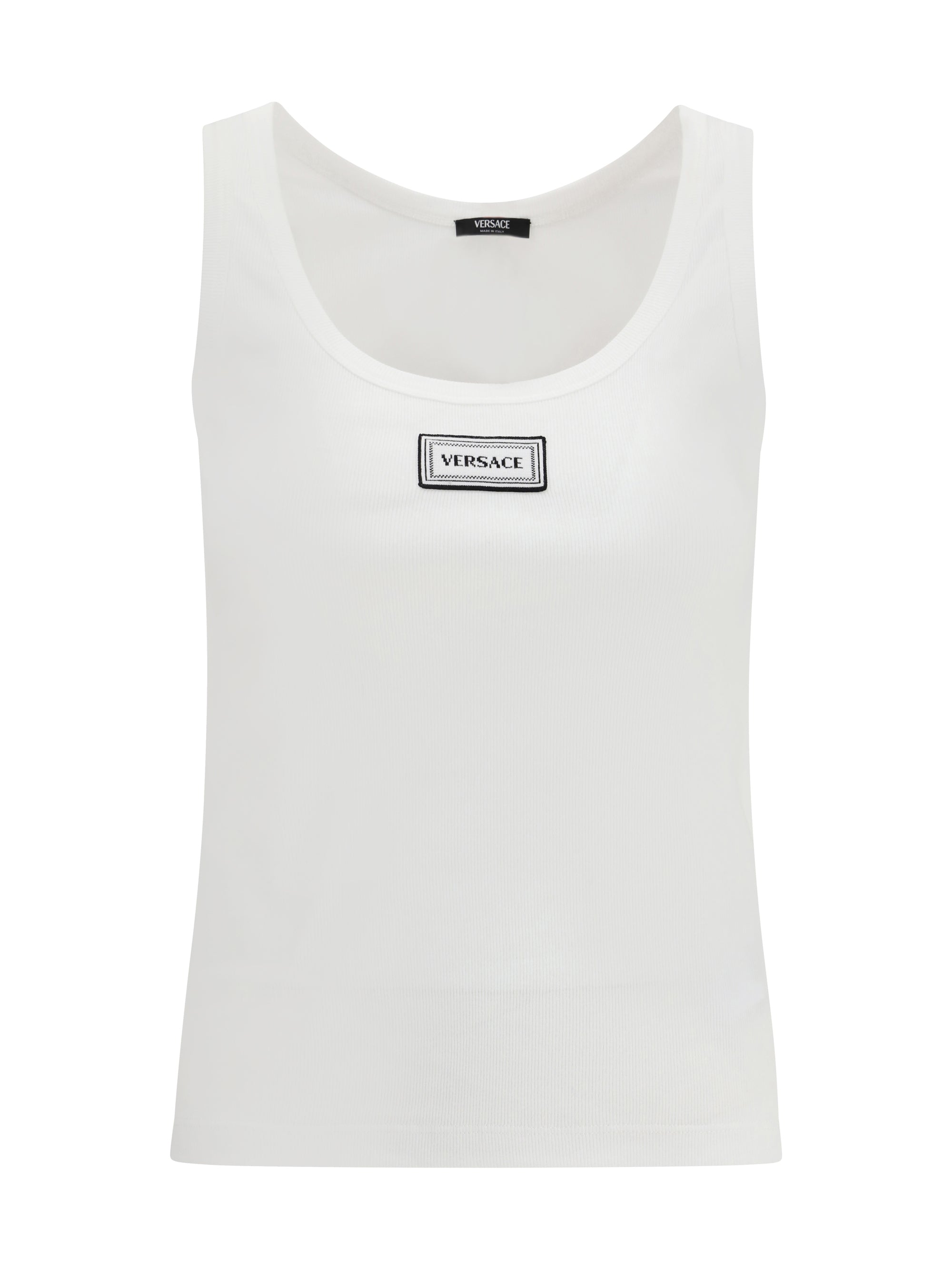 Versace Logo-Patched Ribbed Stretch Tank Top — White