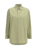 Saint Laurent Vertical Striped Cotton Shirt — Olive
