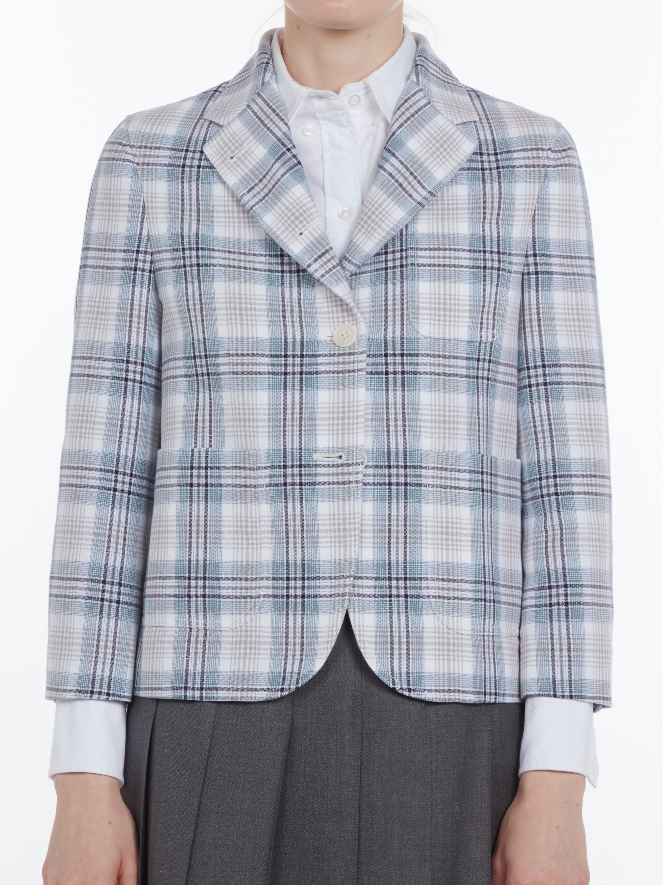 Thom Browne Windowpane Cotton Crepe Blazer — Blue
