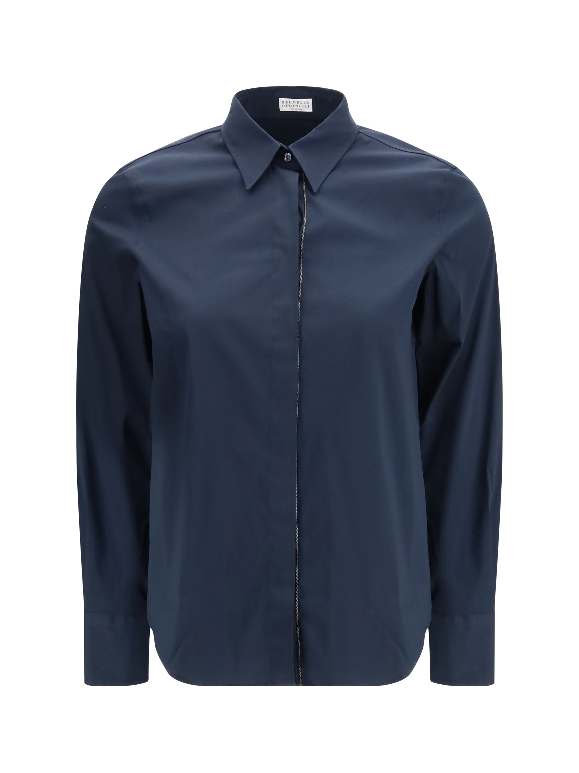 Brunello Cucinelli Jewel-Embellished Shirt — Navy