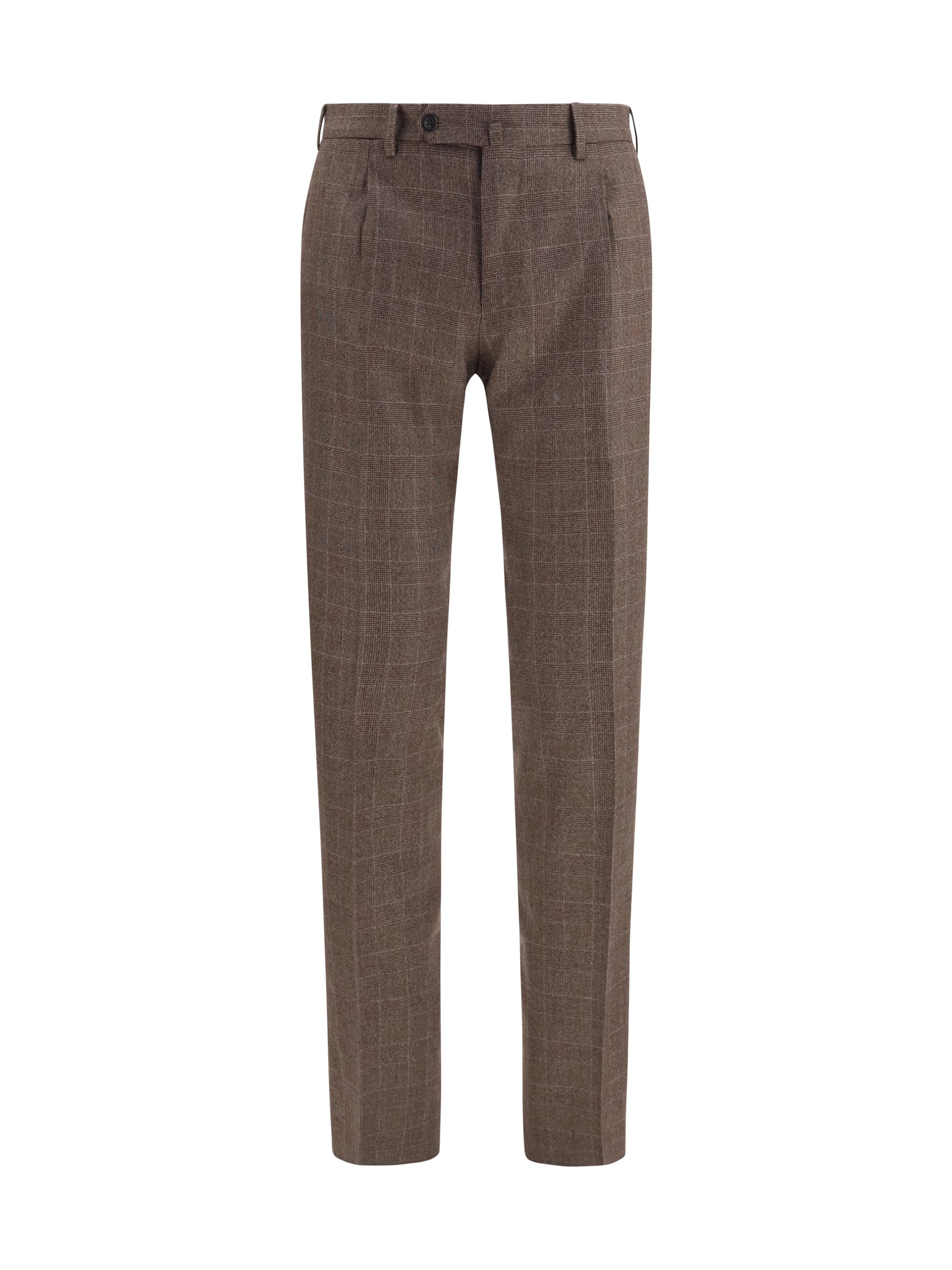 Germano Tone-on-Tone Checked Wool Trousers — Brown