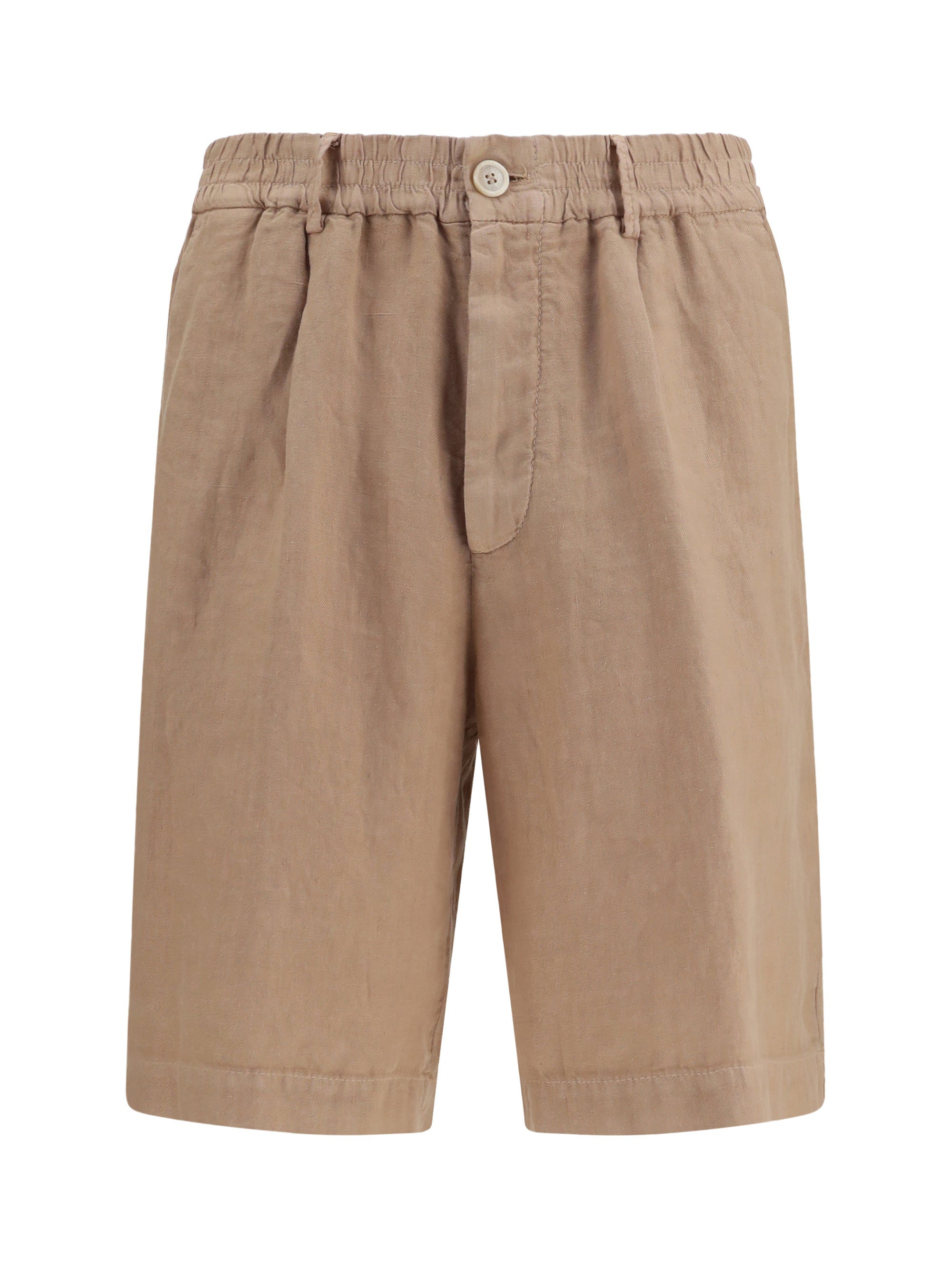 Brunello Cucinelli Lightweight Délavé Linen Bermuda — Camel