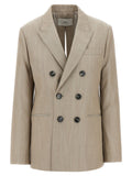 Ami Paris Double-Breasted Wool Blazer — Beige