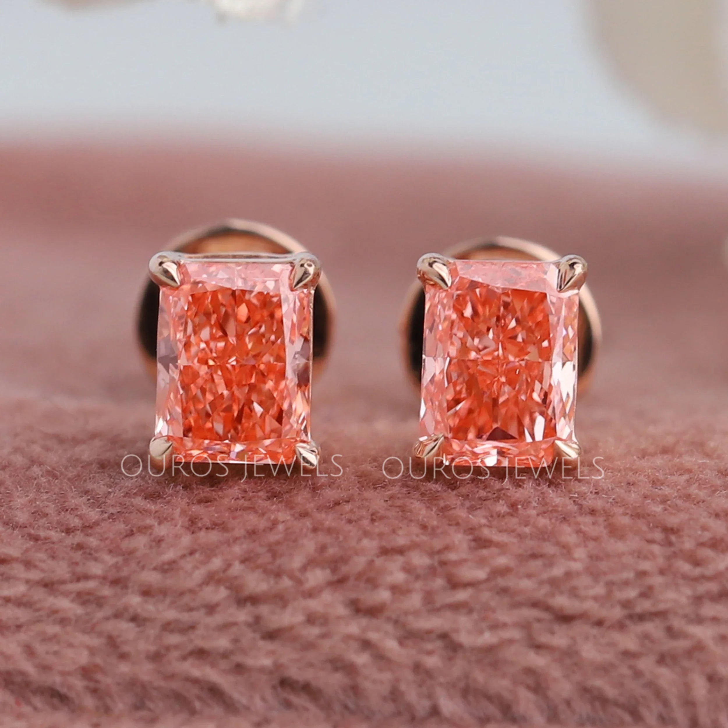 Pink Radiant Cut Lab Diamond Stud Earrings