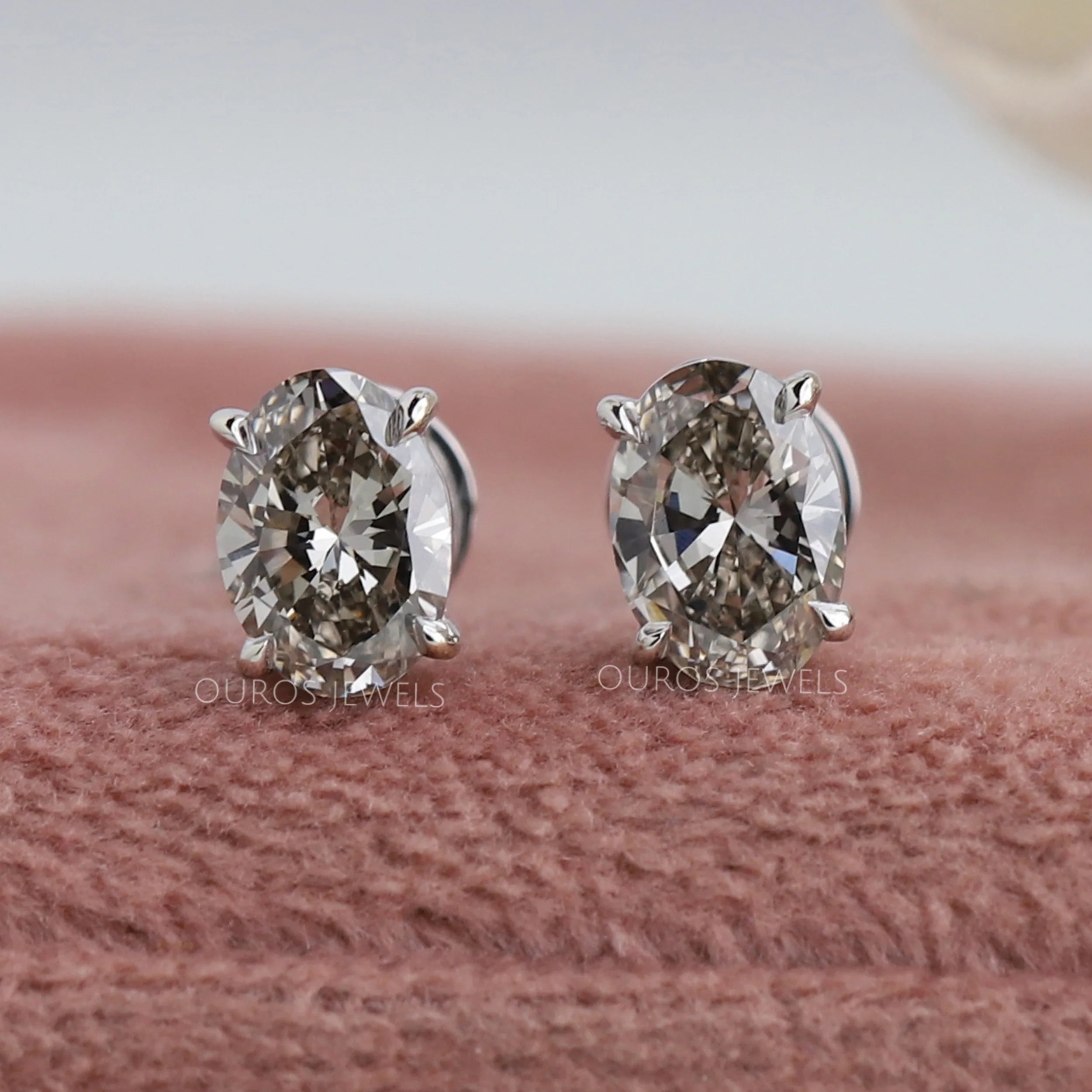 Olive Oval Cut Solitaire Stud Earrings