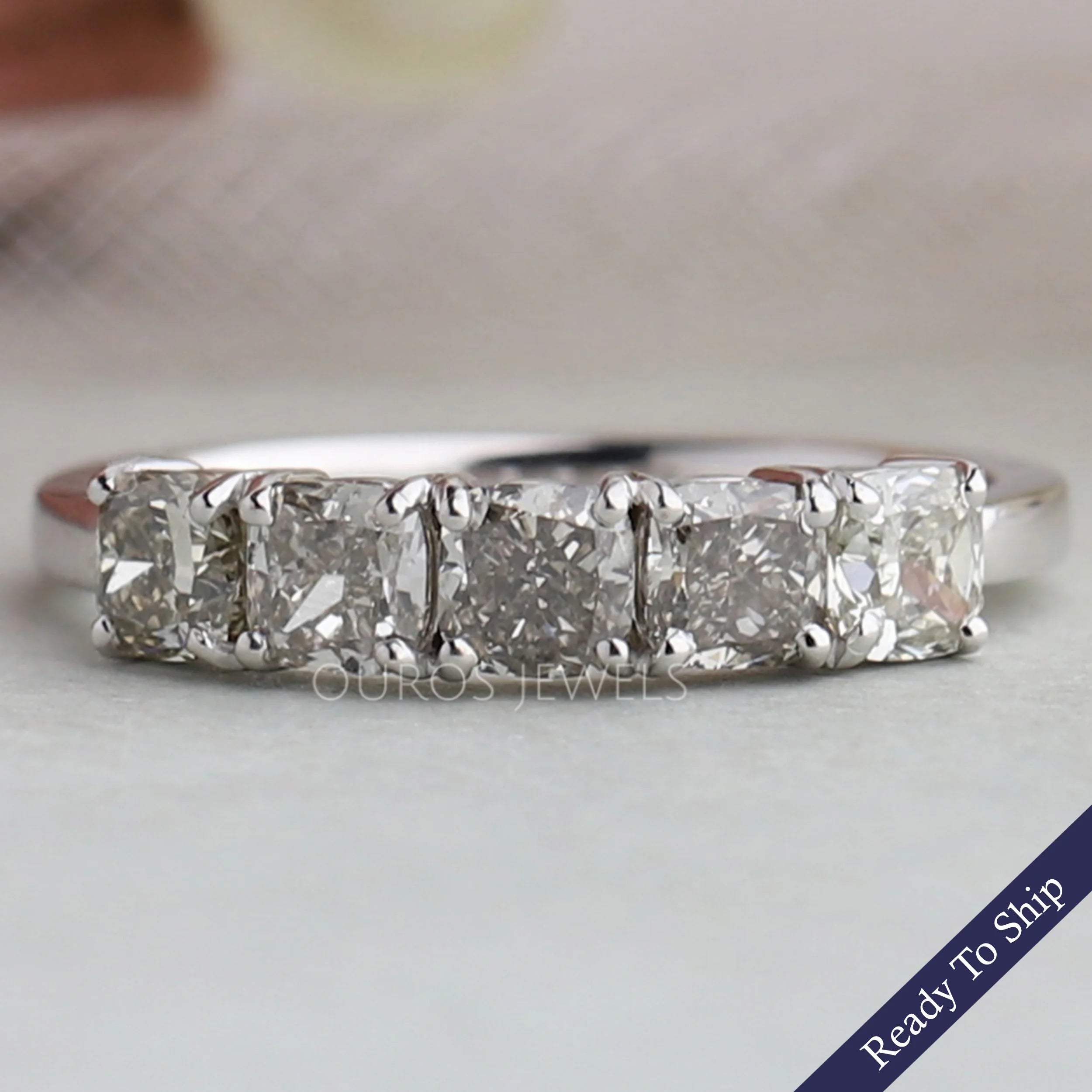 Olive Cushion Cut Wedding Band