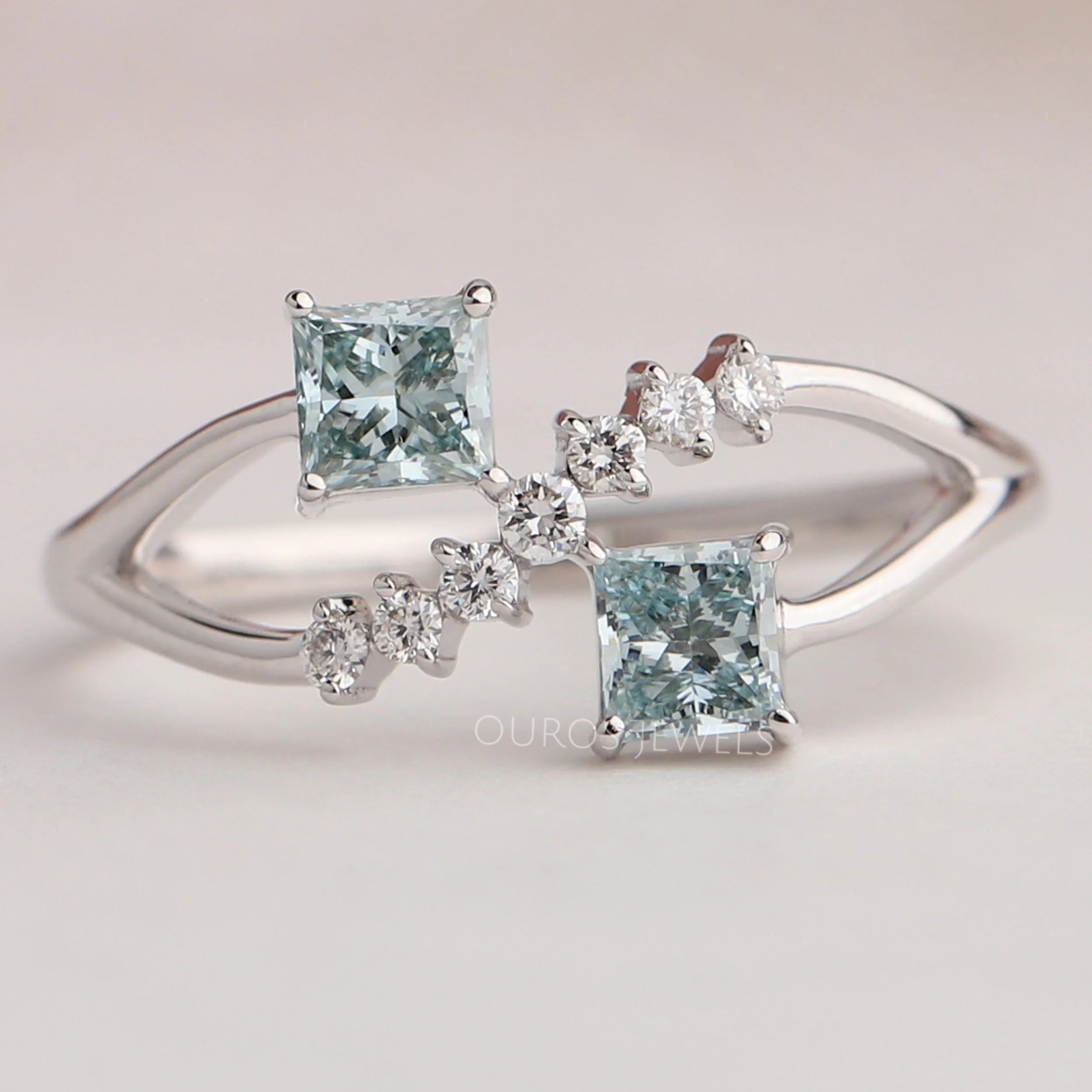 Green Princess Shape Lab Diamond  Dainty Ring