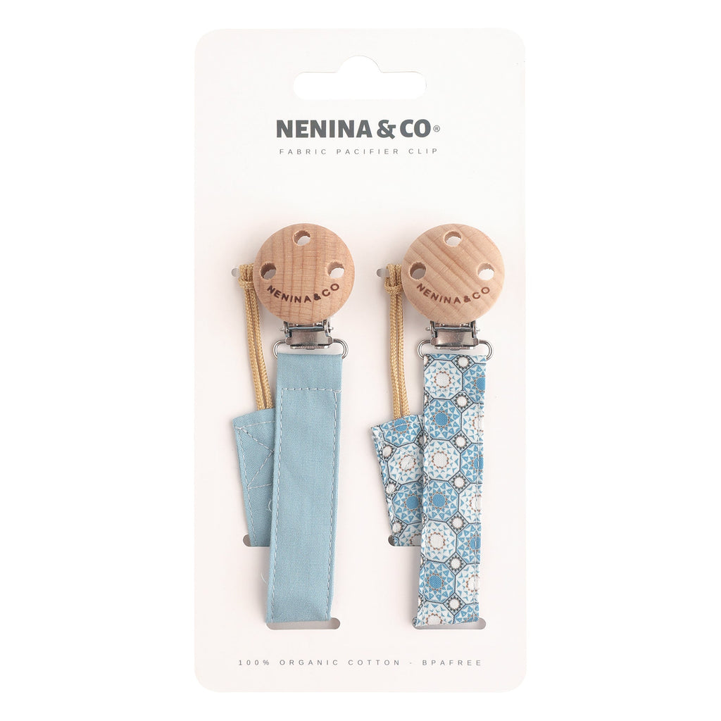 Kit Nenina & Co Gris + Azul| 2 Chupetes + 2 Chupeteros + Guardachupete