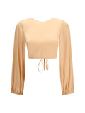 Kristina Ti Lace-Up Back V-Neck Blouse — Orange