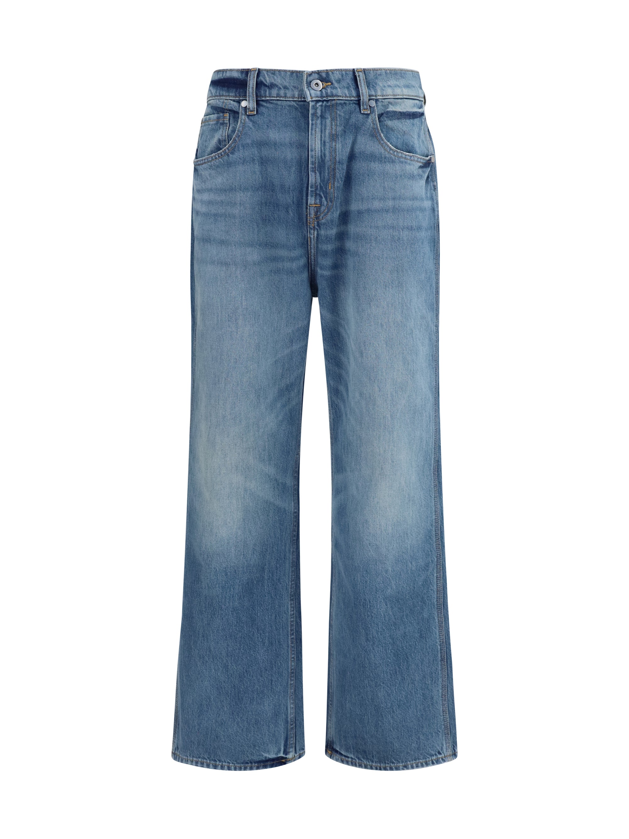 7for Wide-Leg Cotton Jeans — Blue