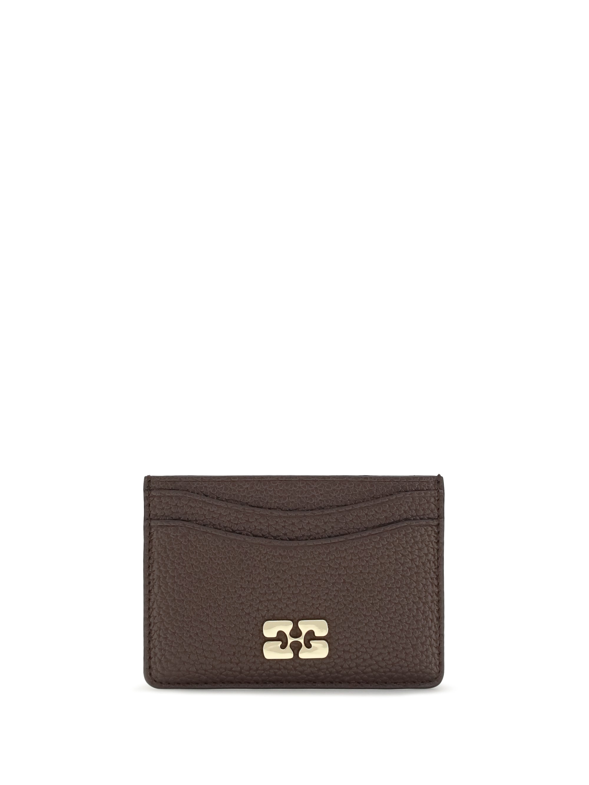 Ganni Textured Faux Leather Card Case — Brown