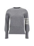 Thom Browne Virgin Wool with Iconic Stripes Sweater — Gray