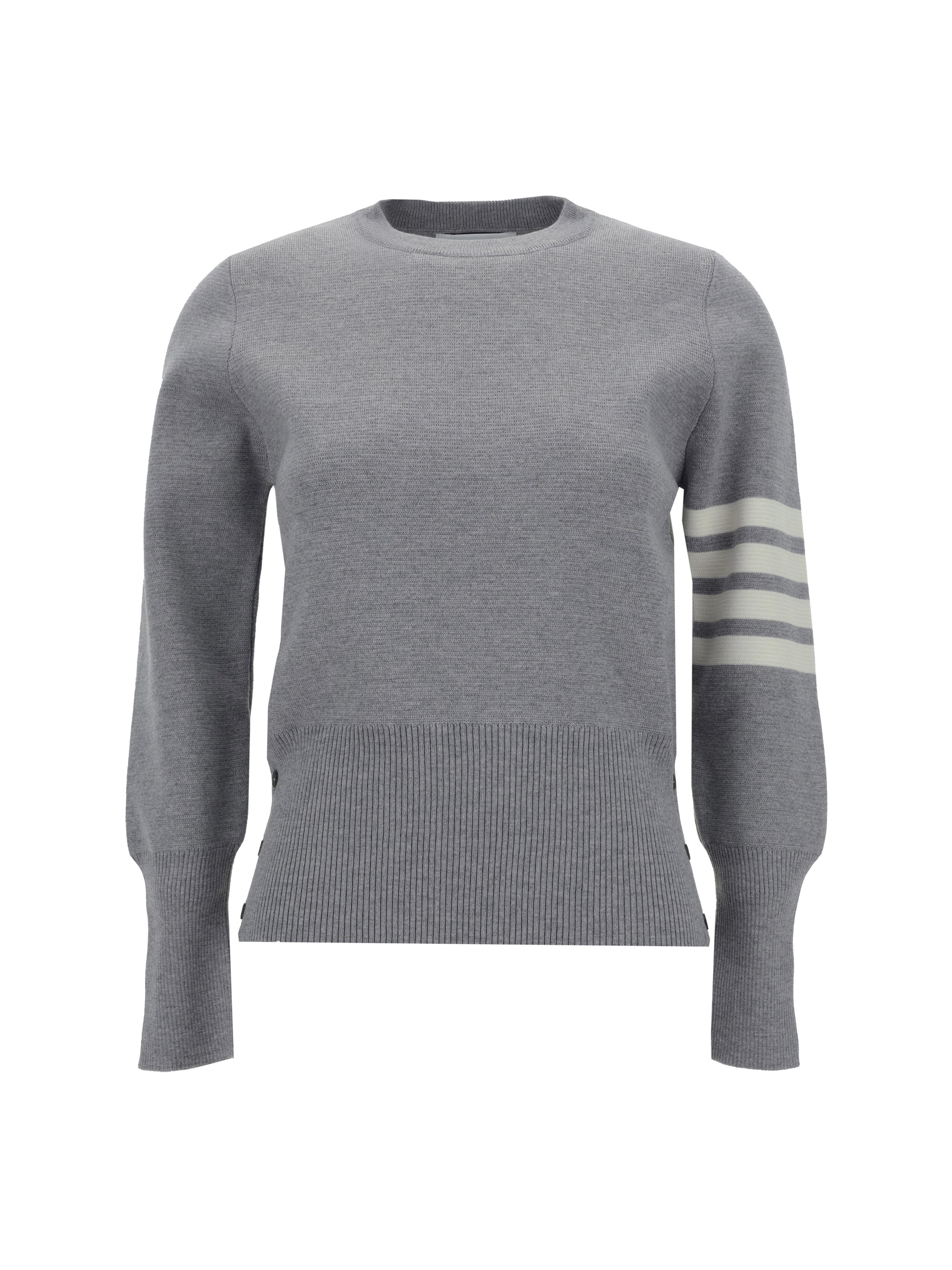 Thom Browne Virgin Wool with Iconic Stripes Sweater — Gray
