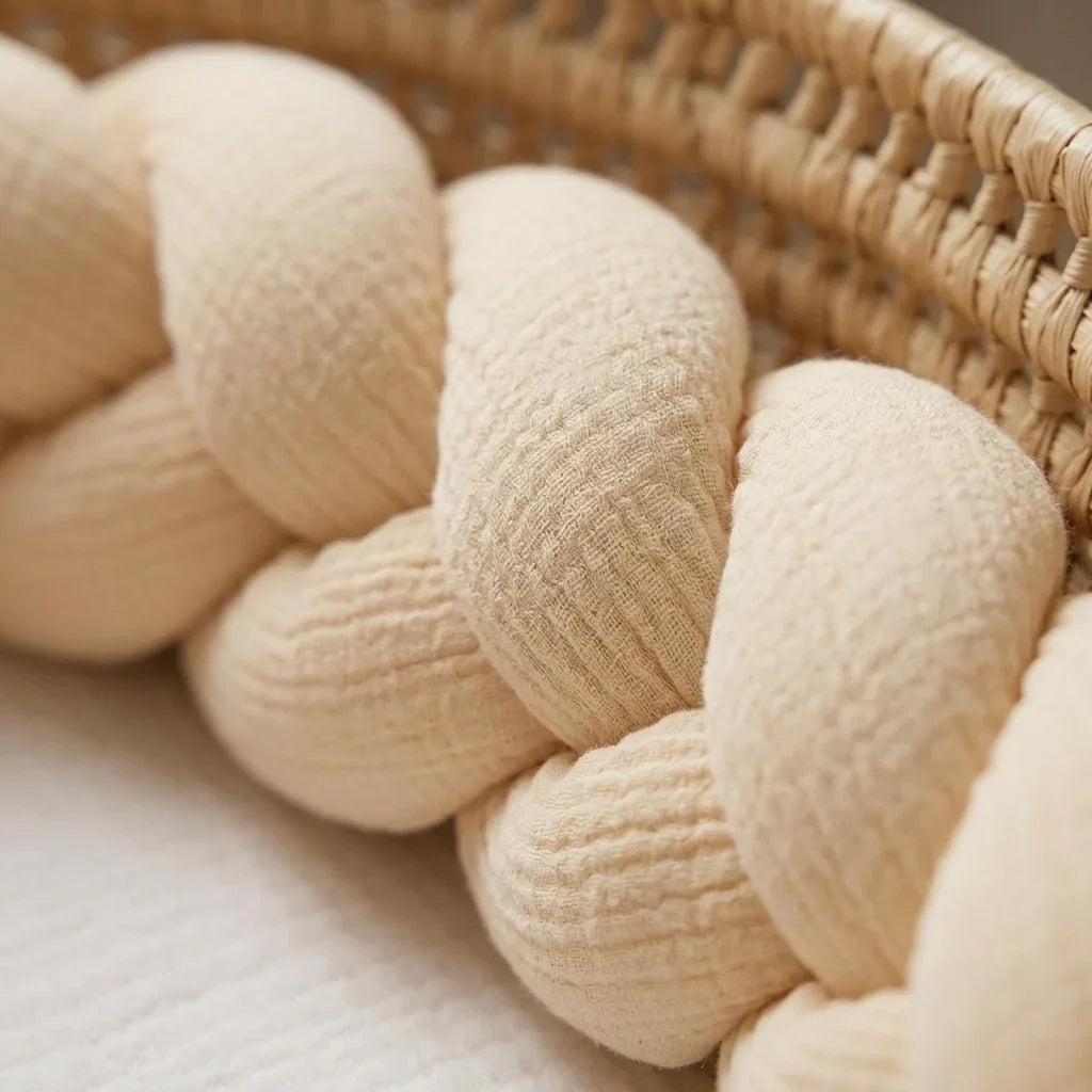 Braided Cot Protector 210cm BEIGE Muslin
