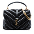 Medium Calfskin and Suede Chevron Monogram College Satchel