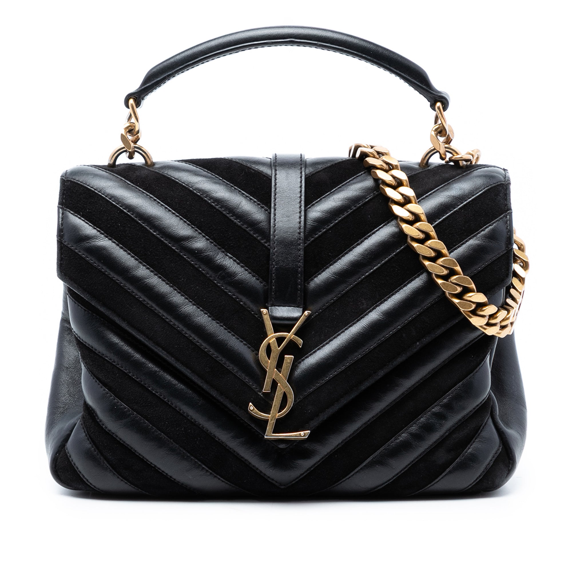 Medium Calfskin and Suede Chevron Monogram College Satchel