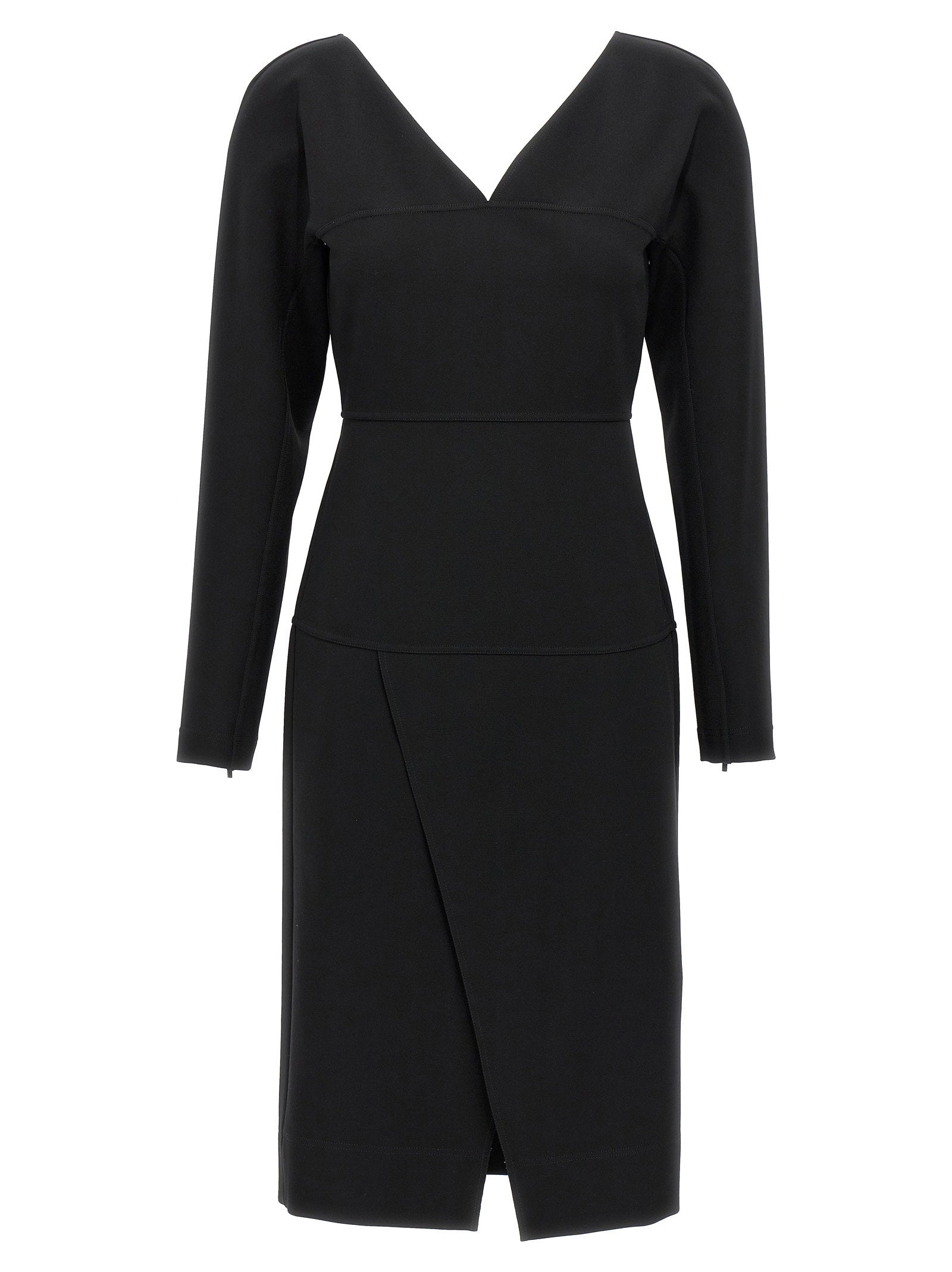 Fendi V-Neck Techno Jersey Dress — Black