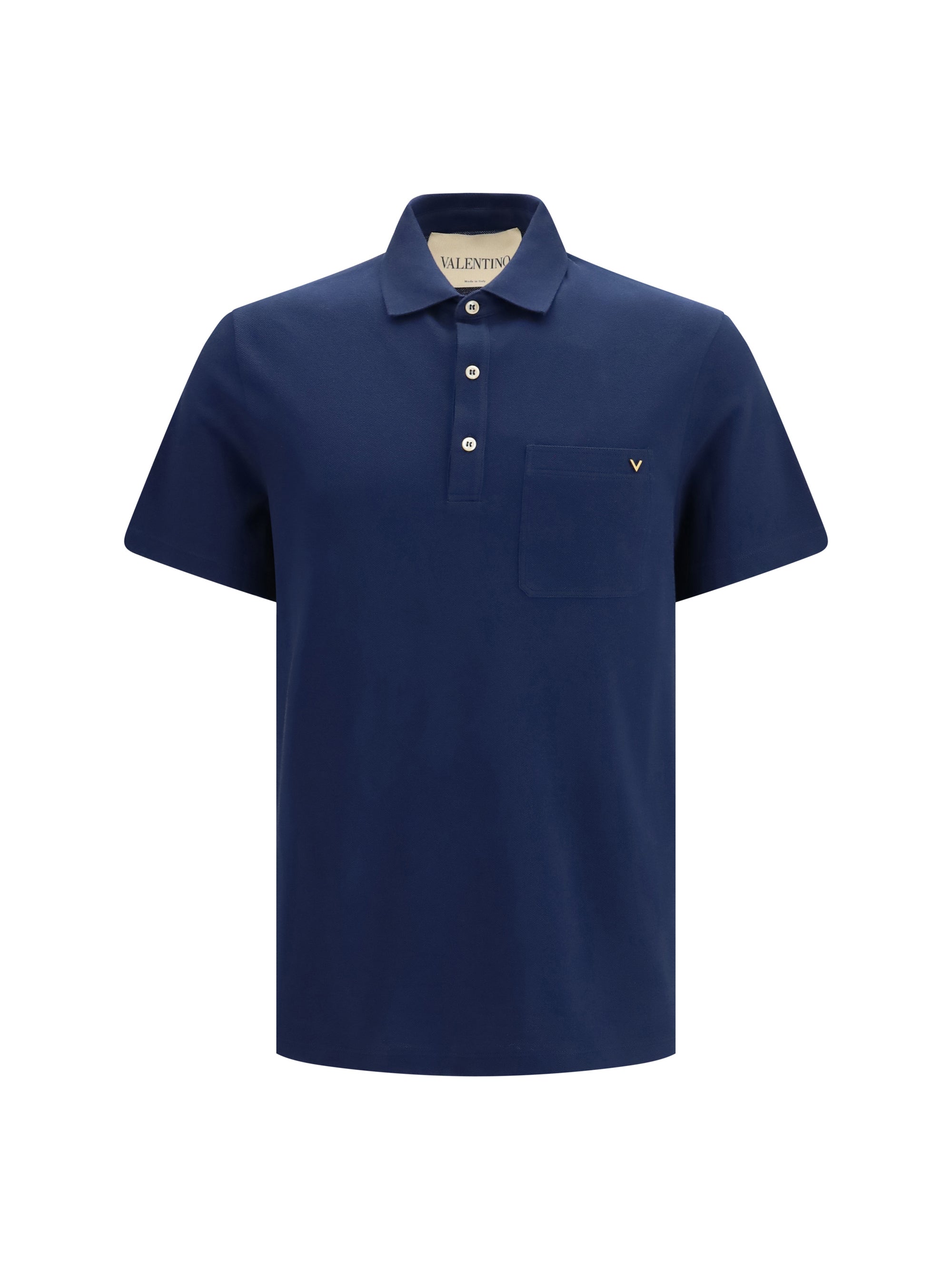 Valentino Cotton Piqué With VLogo Polo — Navy