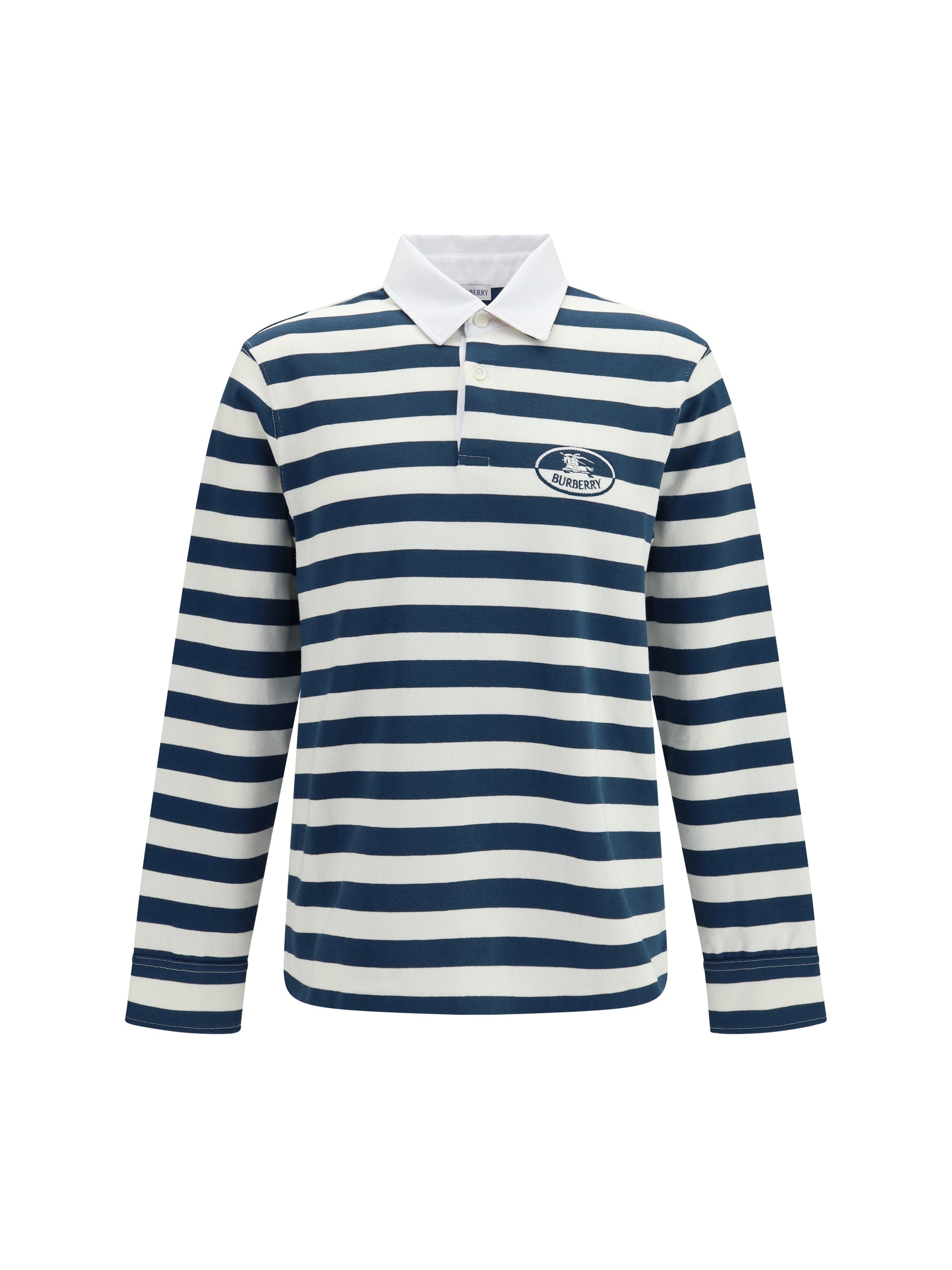 Burberry Striped Long-Sleeve Cotton Polo — Navy