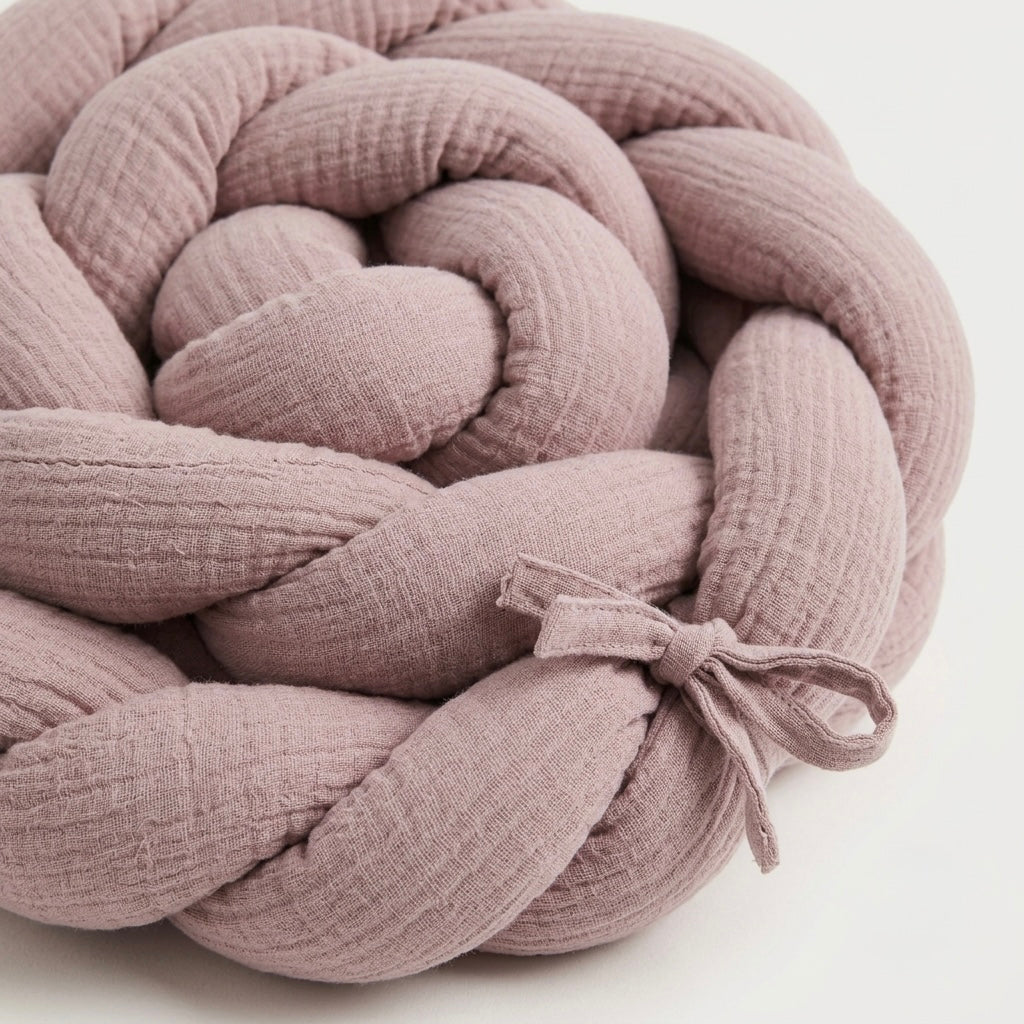 Braided bumper for cot and bed handcrafted PINK MUSLIN 200cm