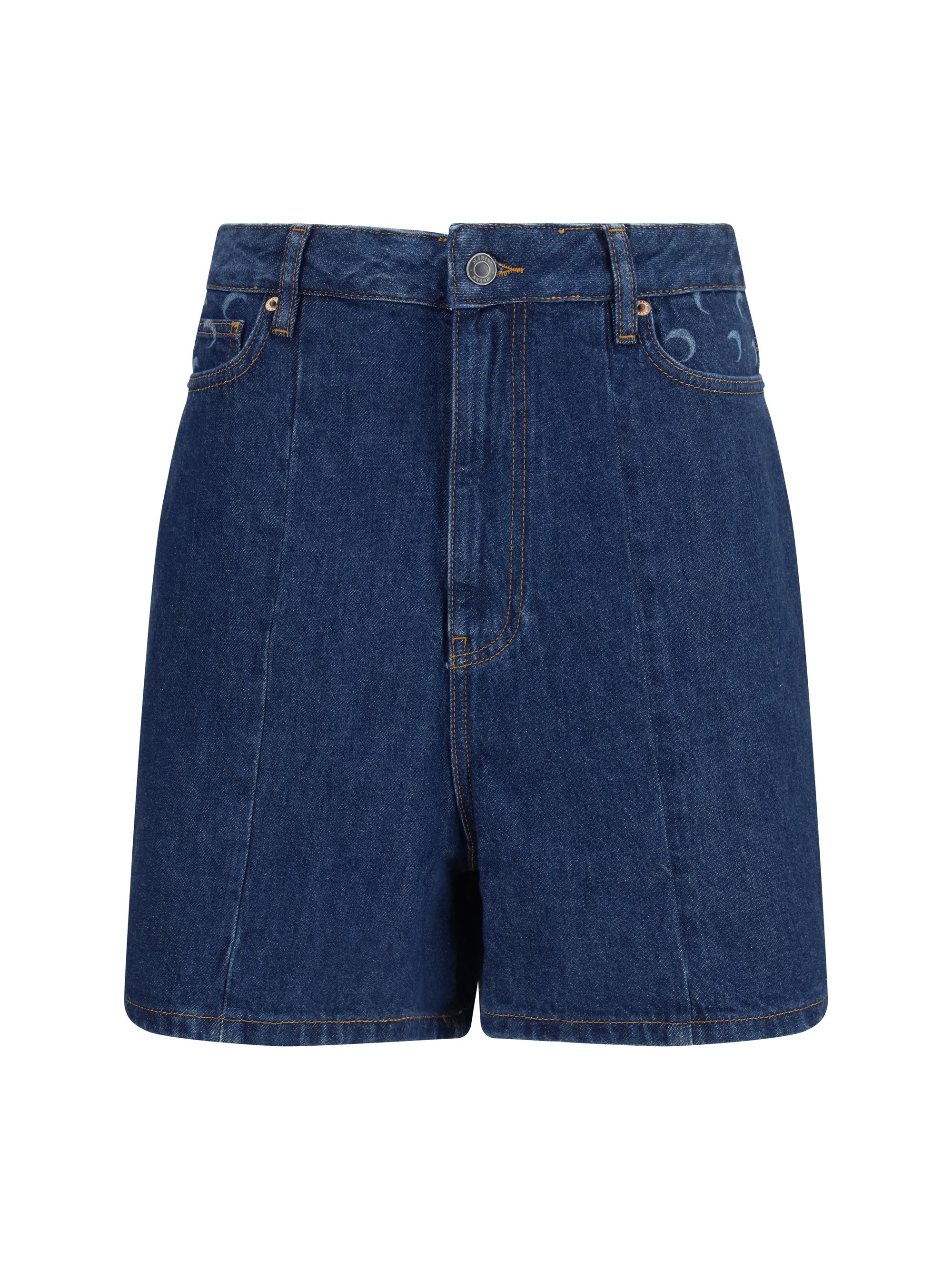 Marine Serre High-Waisted Denim Bermuda Shorts — Navy