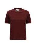 Thom Browne Wool-Blend with Contrast Trim T-Shirt — Burgundy