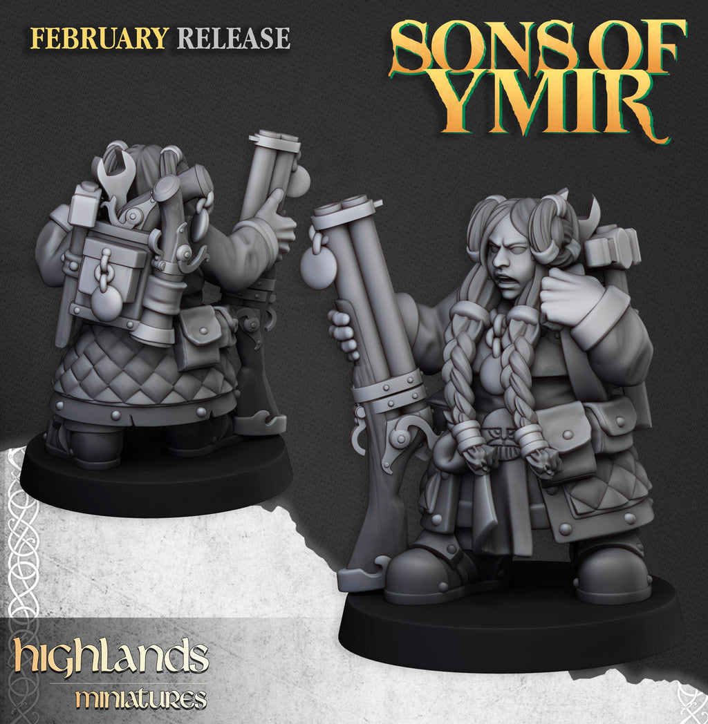 Dwarf Female engineer, Highlands Miniatures