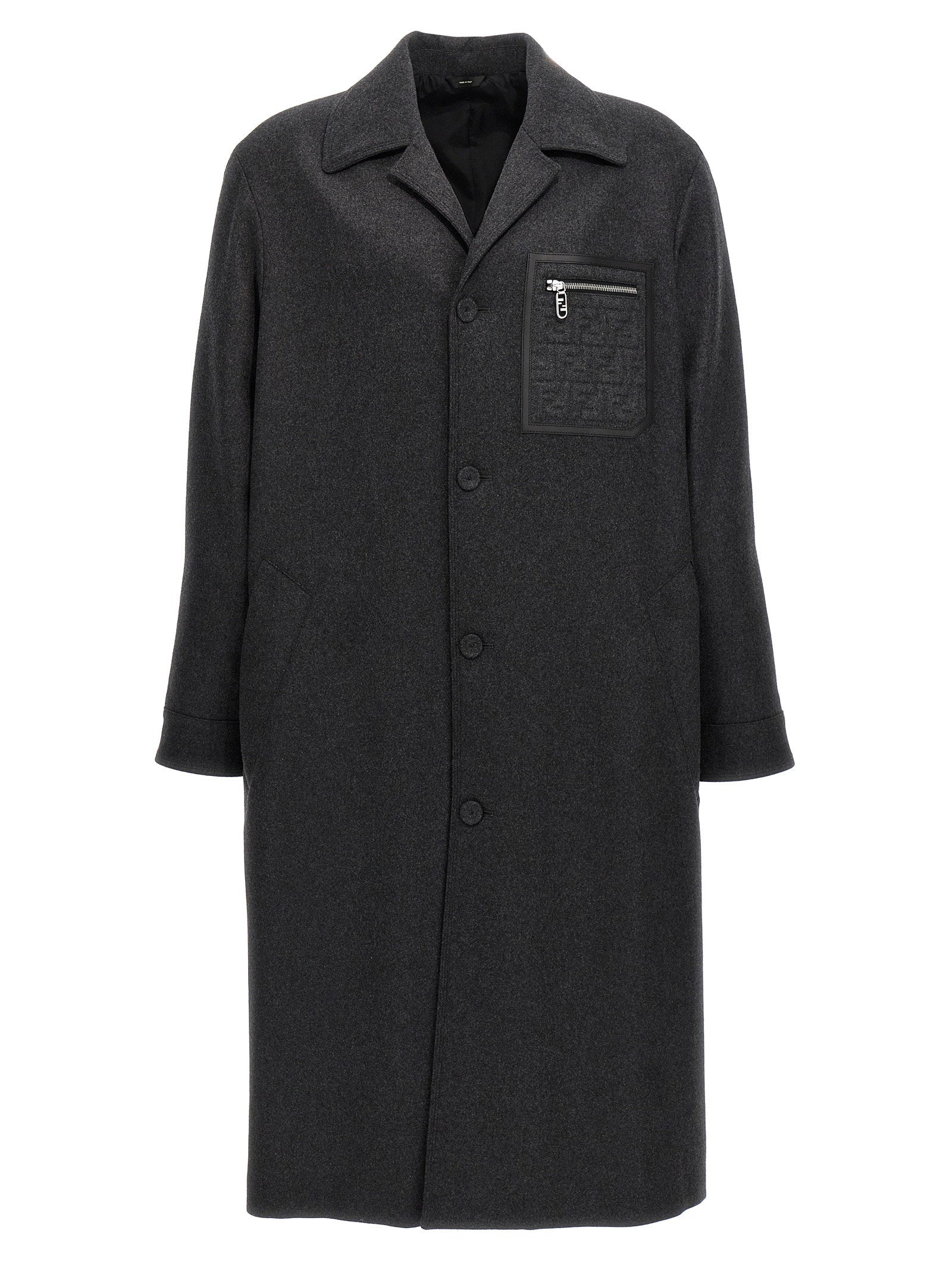 Fendi Cashmere Single-Breasted Coat — Charcoal