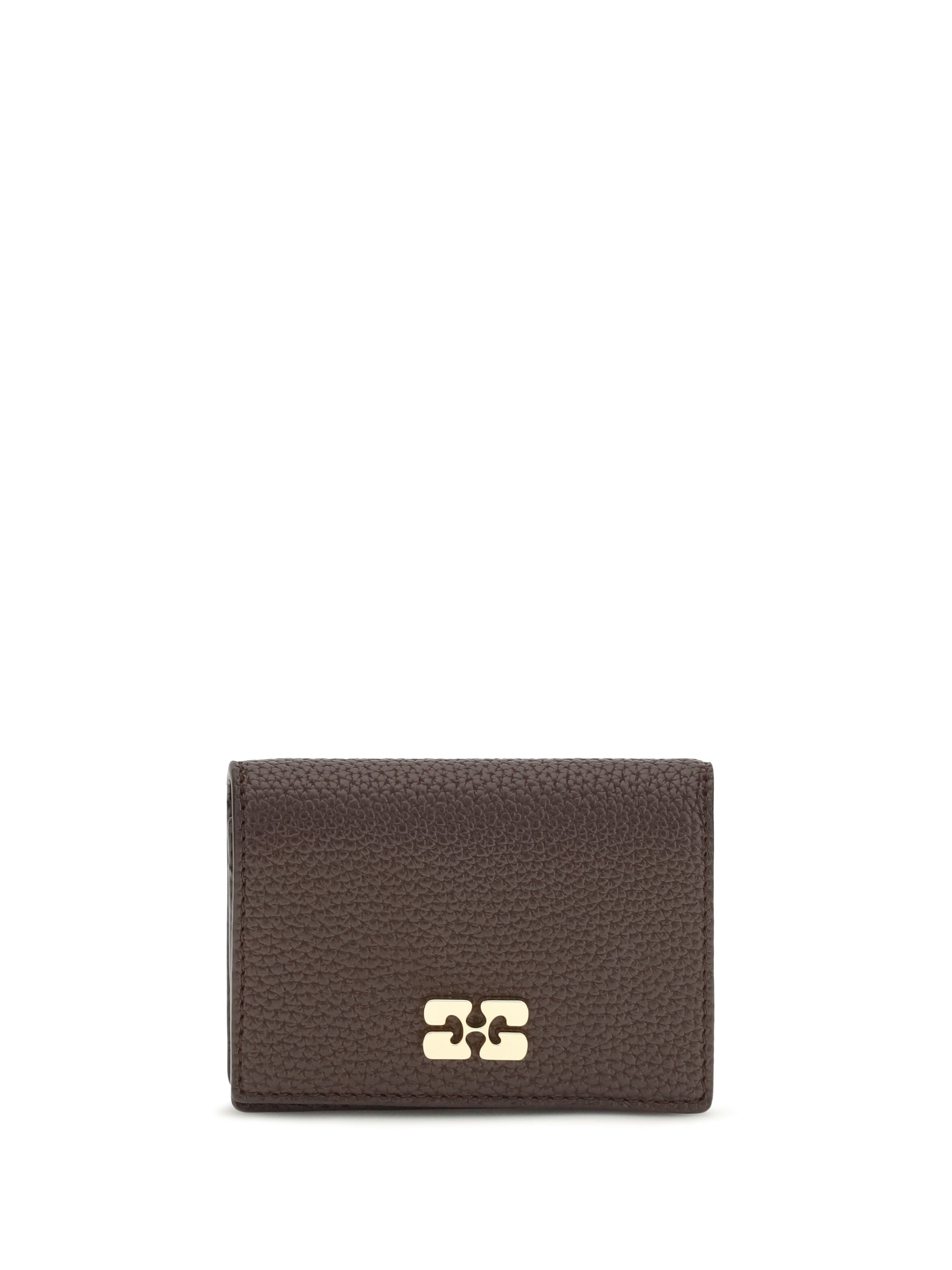 Ganni Grained Leather Card Holder — Brown