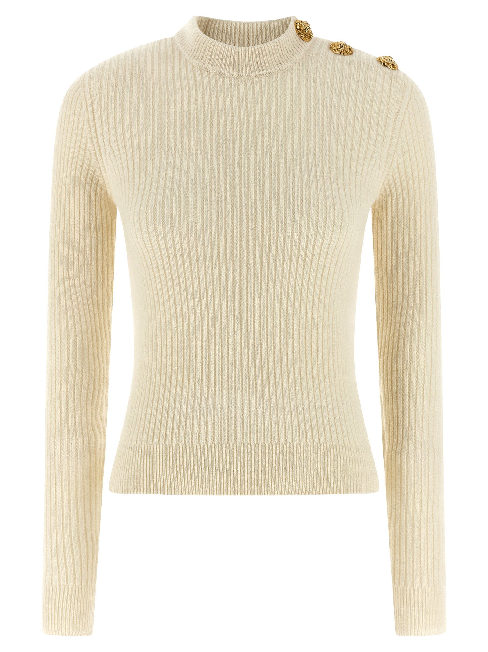 Balmain Ribbed Cashmere and Virgin Wool Sweater — Cream