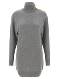 Balmain Turtleneck Wool and Cashmere Dress — Grey