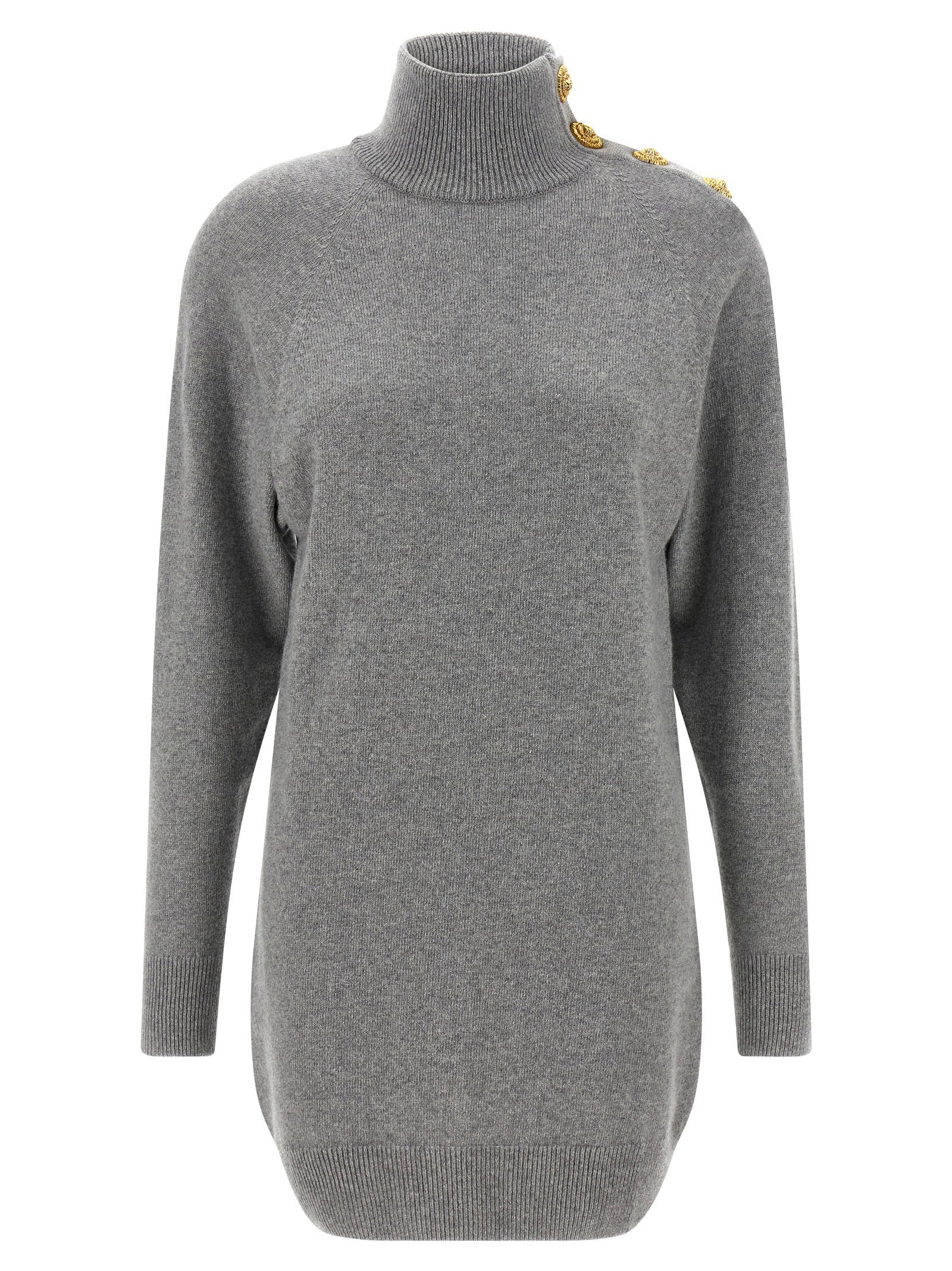 Balmain Turtleneck Wool and Cashmere Dress — Grey