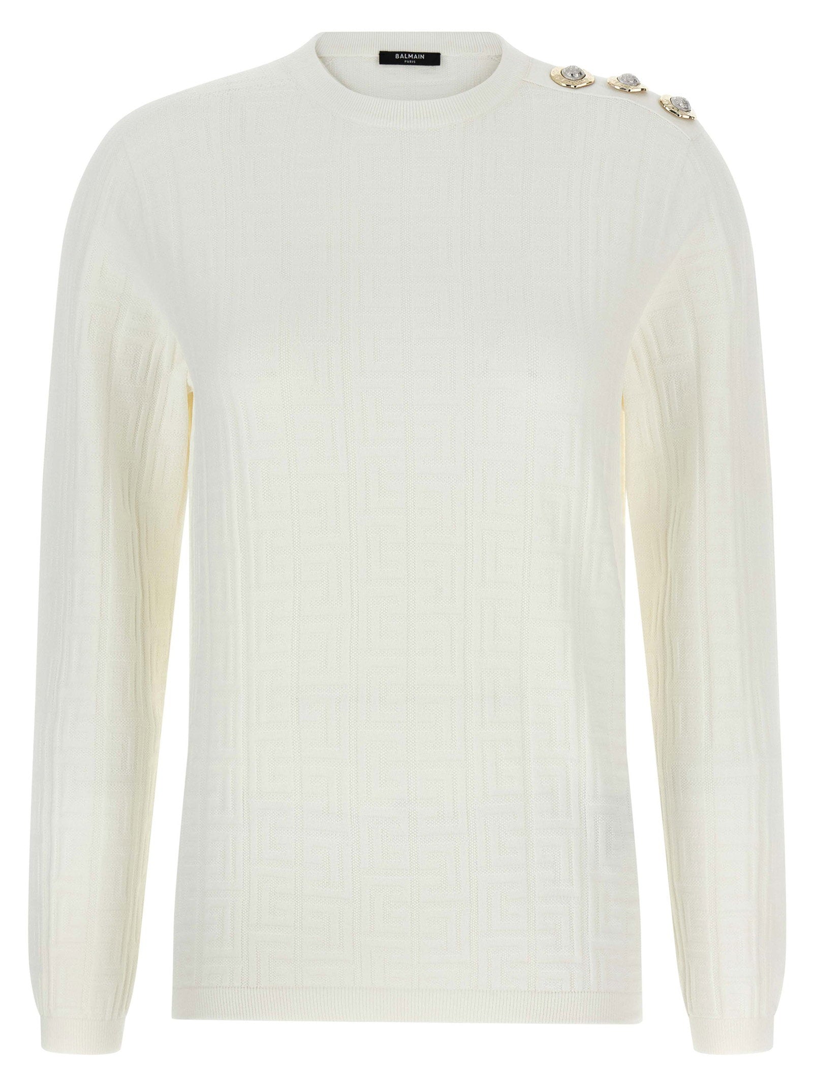 Balmain Stretch Knit Logo Sweater — cream