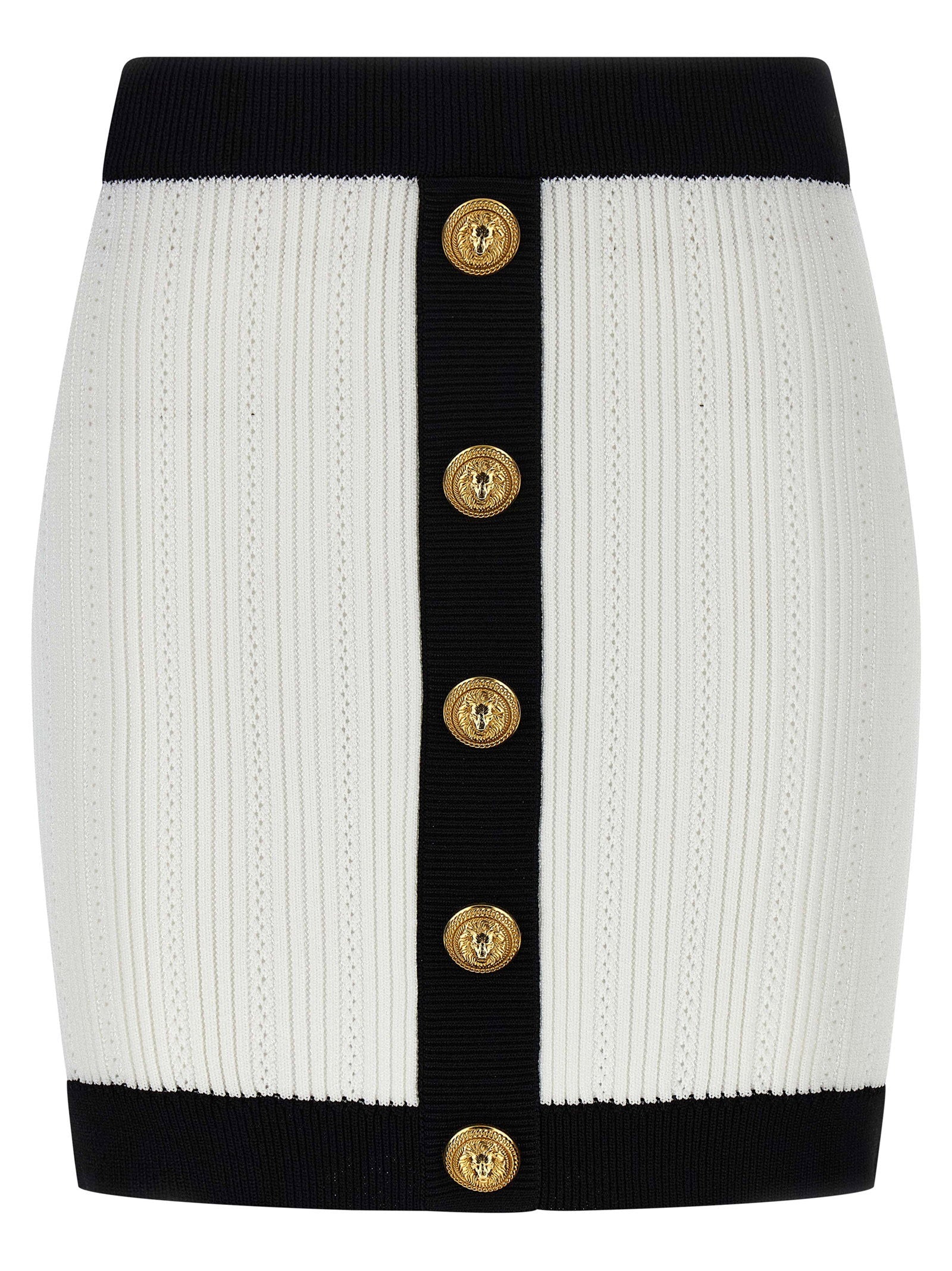 Balmain Two-Tone Crocheted Miniskirt — Cream