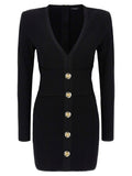 Balmain Ribbed Bodycon Dress — Black
