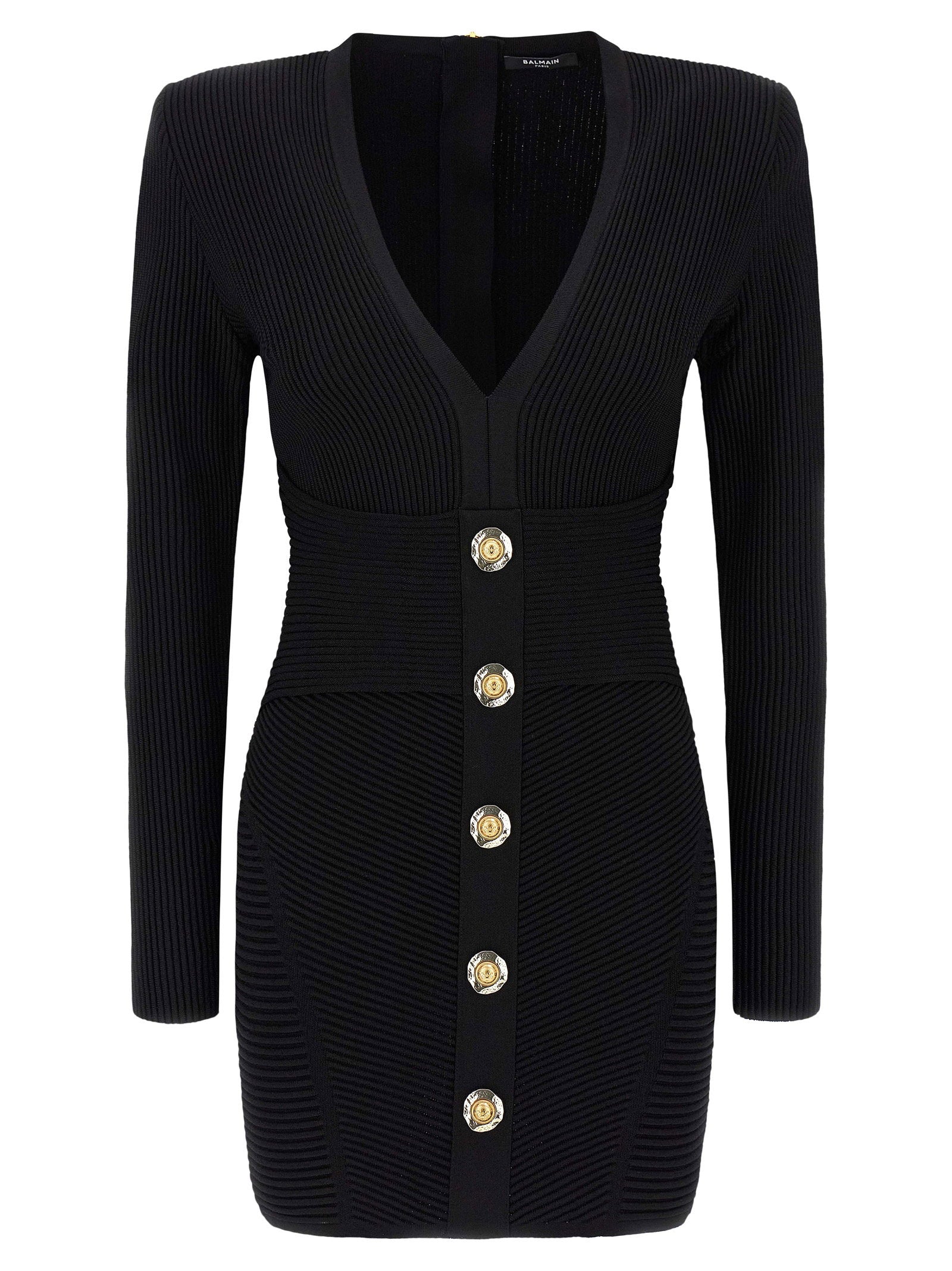 Balmain Ribbed Bodycon Dress — Black