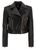 Balmain Leather Biker Crop Jacket — Black