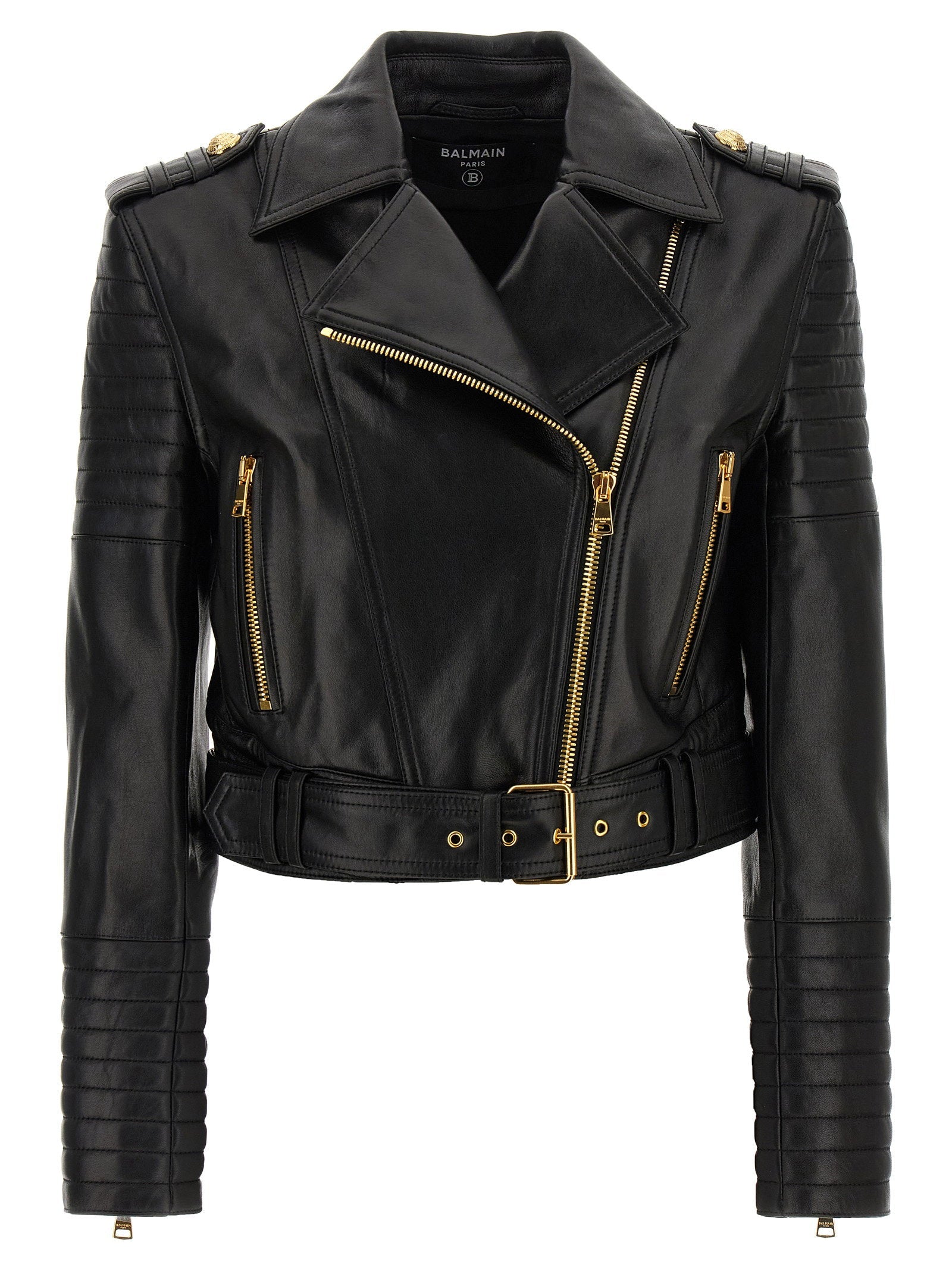 Balmain Leather Biker Crop Jacket — Black