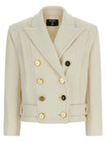 Balmain Double-Breasted Wool Blend Blazer — Cream