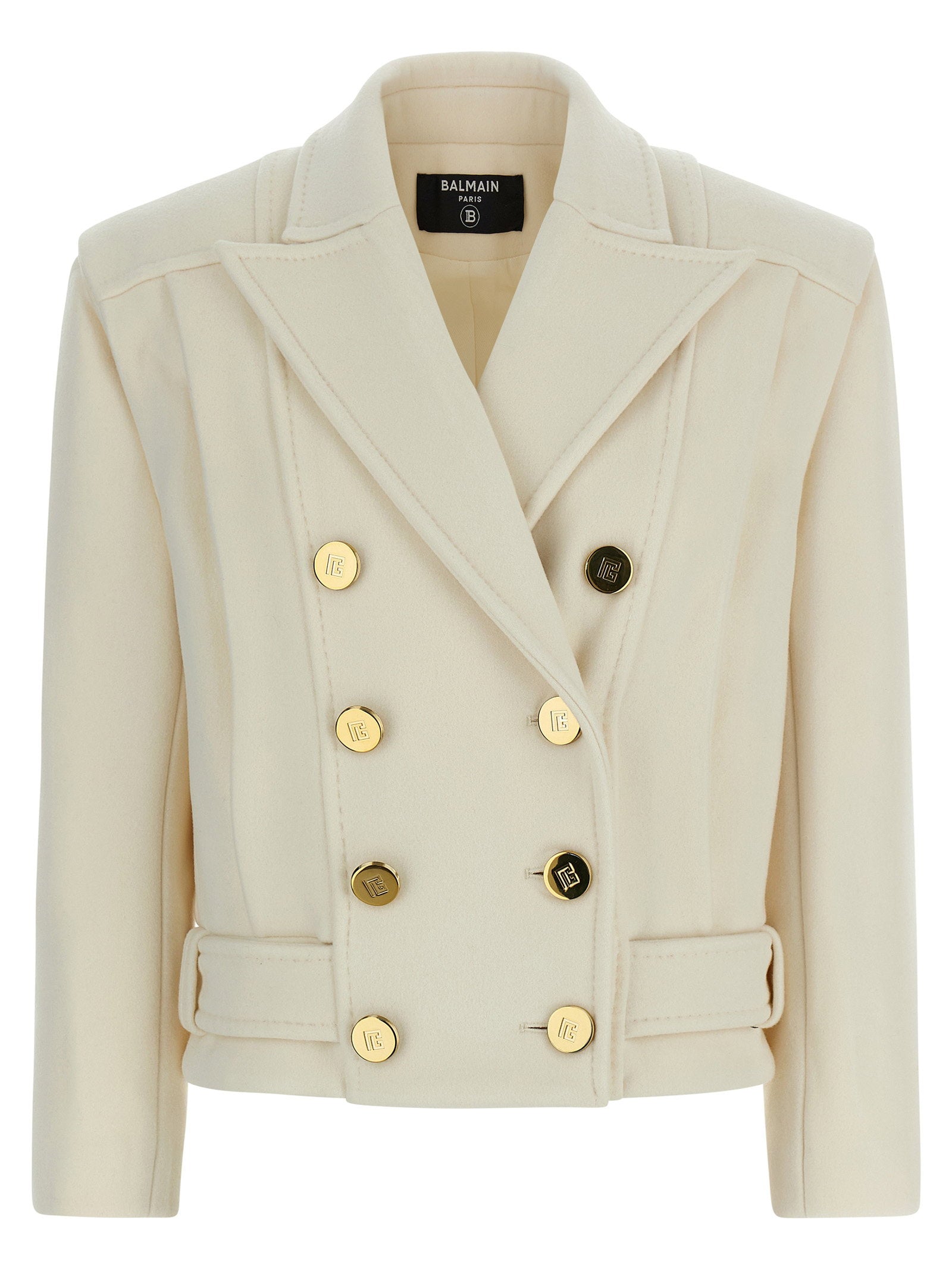 Balmain Double-Breasted Wool Blend Blazer — Cream