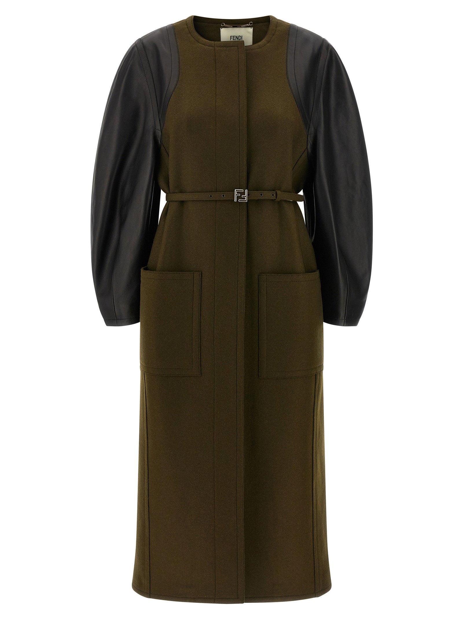 Fendi Wool Felt & Leather Coat — olive