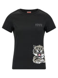 Kenzo Logo-Embroidered Happy Tiger Print T-Shirt — Black