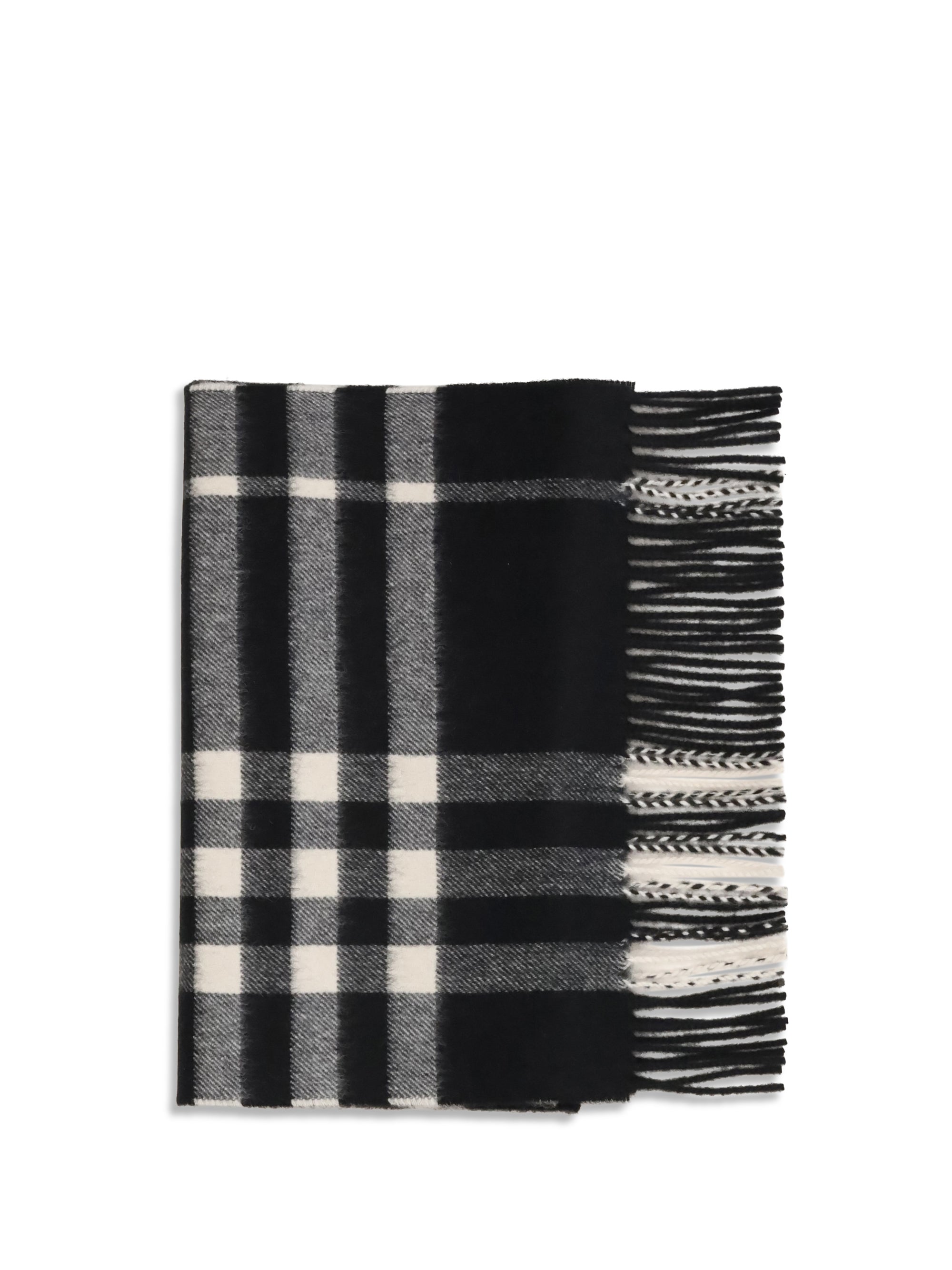 Burberry Embroidered Cashmere Check Scarf — Black