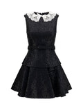 Self-Portrait Sequin Bouclé with Lace Collar Dress — Black