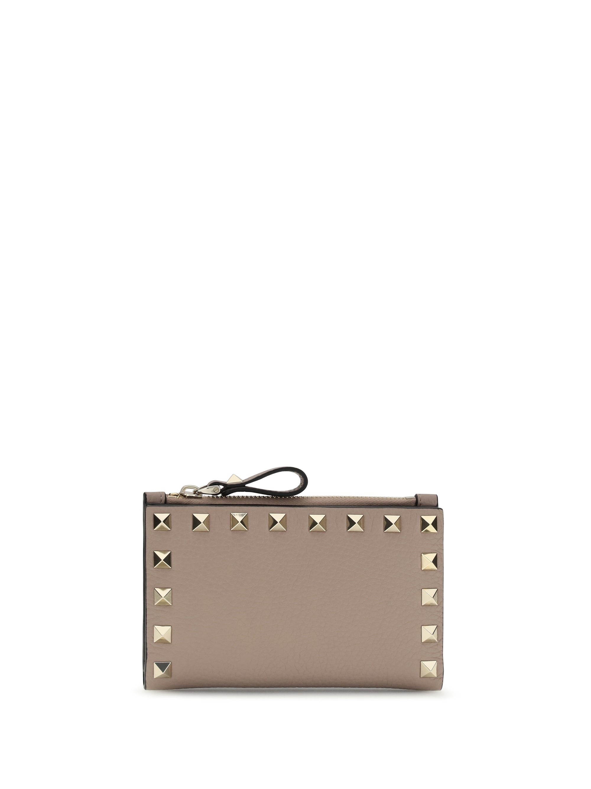 Valentino Garavani Rockstud Zip Wallet — Beige